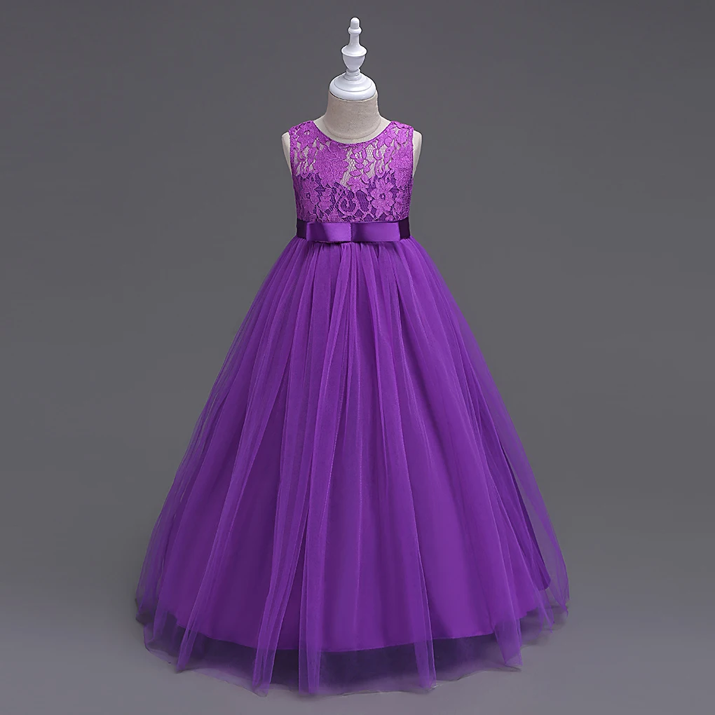 Western girls dress Princess dress Children's dress long lace skirt that draped the floor Evening dress