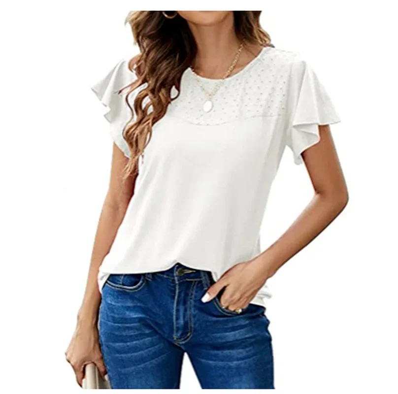2023 Women Summer New Top Fashion Loose Casual Simple Round Neck Short Sleeve Underlay T-Shirt Loose Versatile Solid Color Top