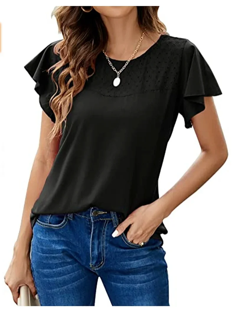 2023 Women Summer New Top Fashion Loose Casual Simple Round Neck Short Sleeve Underlay T-Shirt Loose Versatile Solid Color Top