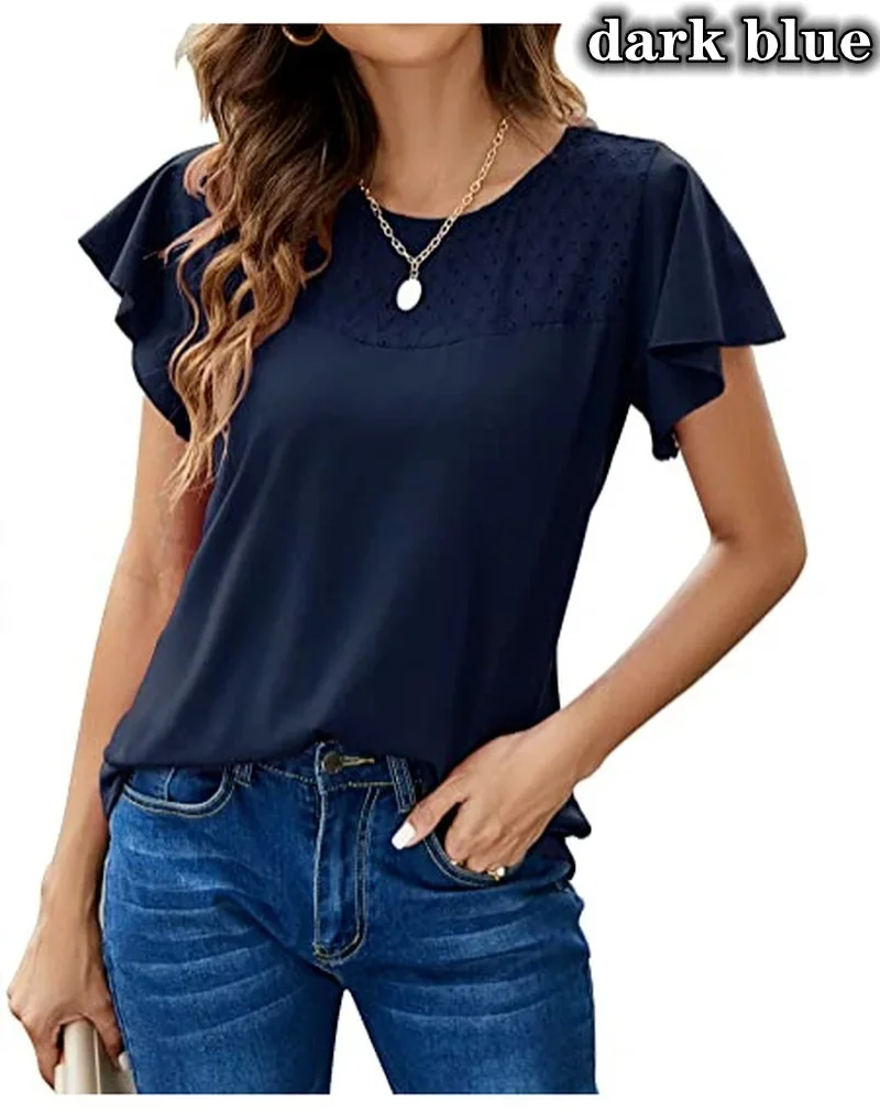 2023 Women Summer New Top Fashion Loose Casual Simple Round Neck Short Sleeve Underlay T-Shirt Loose Versatile Solid Color Top