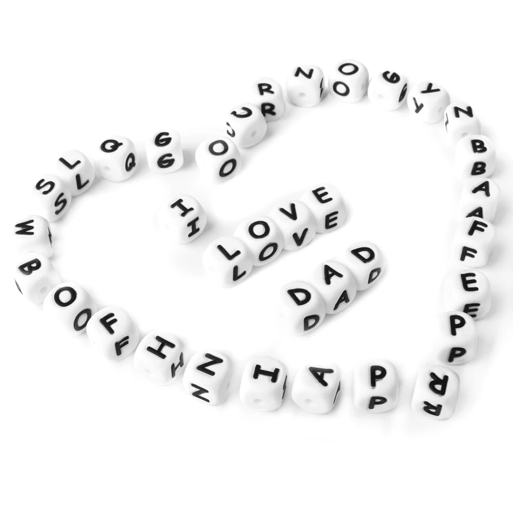 50pcs Letters Beads 12mm Silicone Alphabet Beads English Focal Beads For Jewelry Making Loose Beads DIY Beaded Pen Accessories