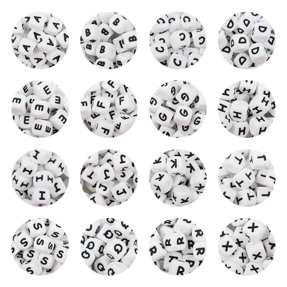 50pcs Letters Beads 12mm Silicone Alphabet Beads English Focal Beads For Jewelry Making Loose Beads DIY Beaded Pen Accessories
