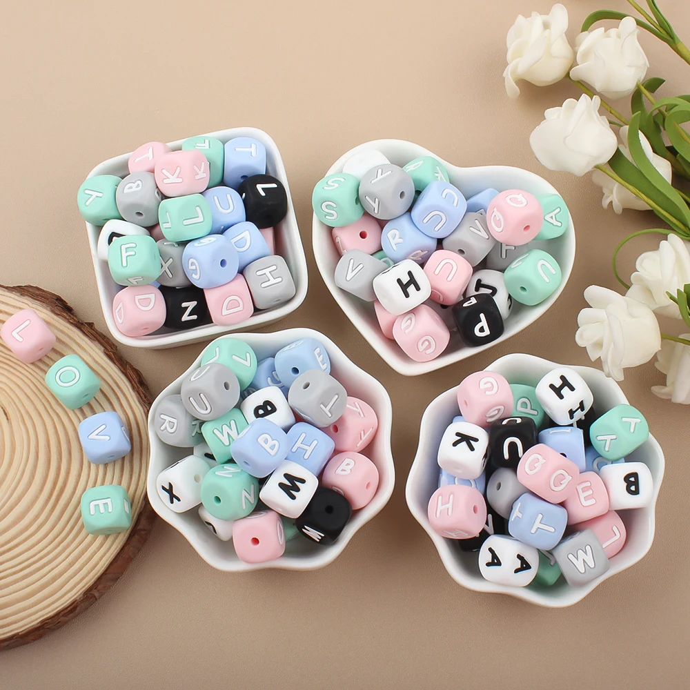 50pcs Letters Beads 12mm Silicone Alphabet Beads English Focal Beads For Jewelry Making Loose Beads DIY Beaded Pen Accessories