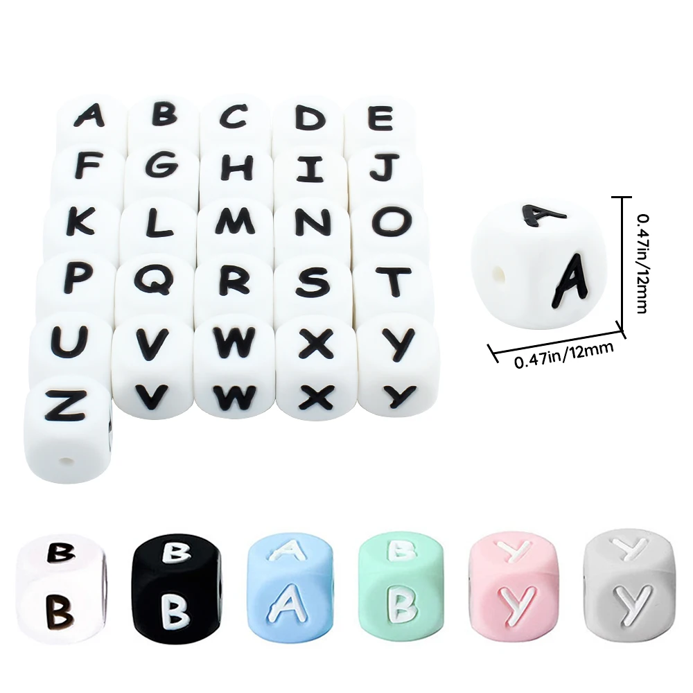 50pcs Letters Beads 12mm Silicone Alphabet Beads English Focal Beads For Jewelry Making Loose Beads DIY Beaded Pen Accessories