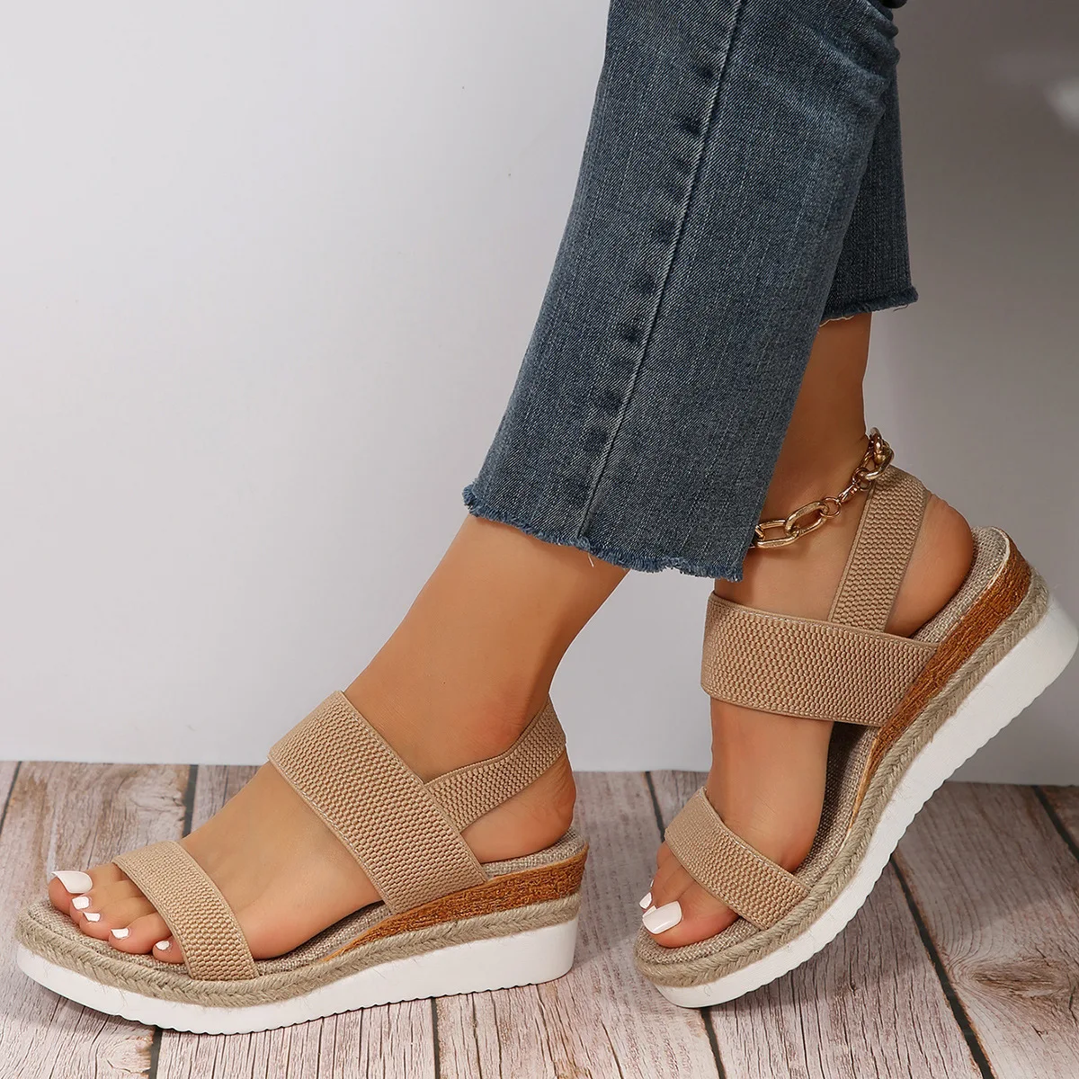 Women's wedge heeled fashion sandals, summer fish mouth loose set foot platform sandals