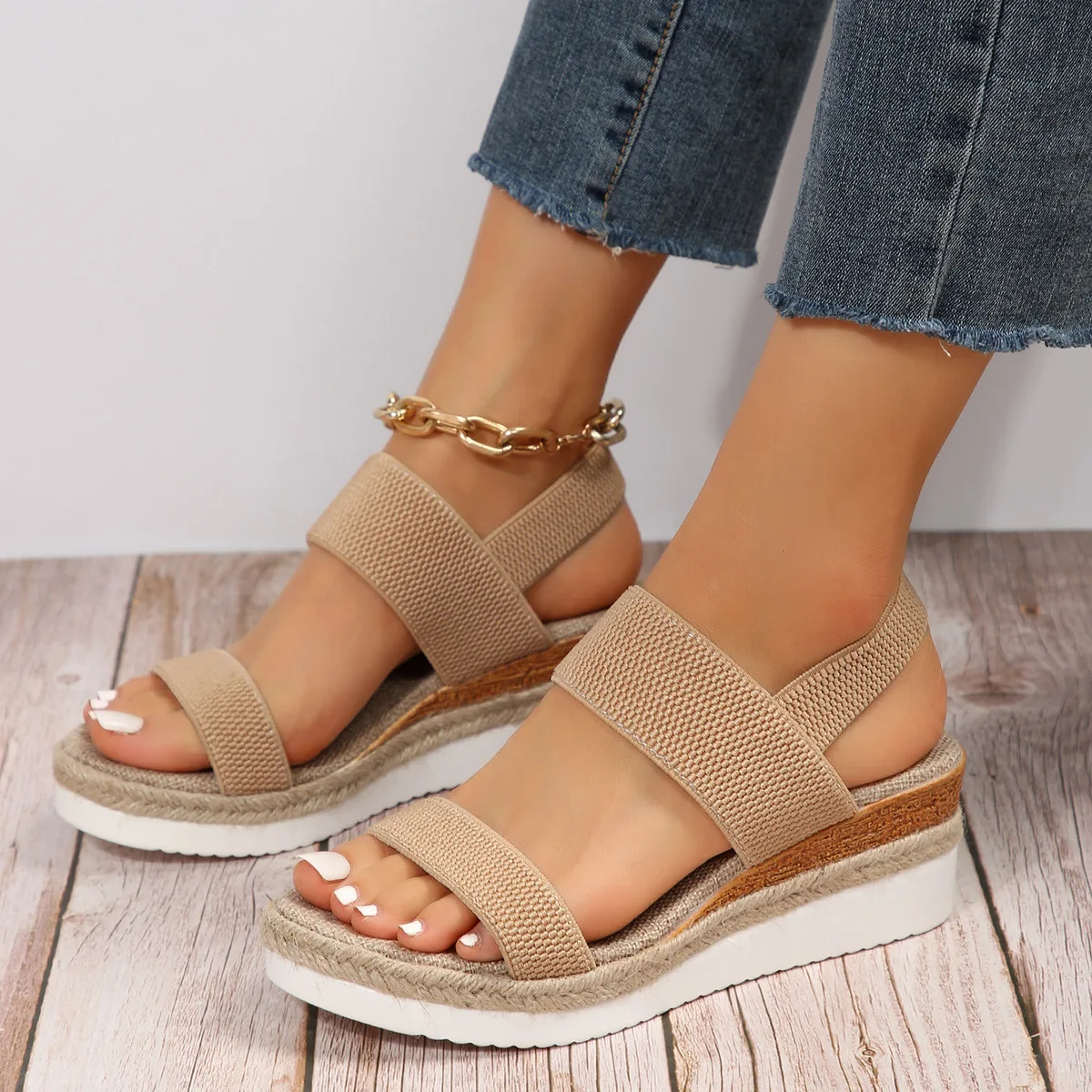 Women's wedge heeled fashion sandals, summer fish mouth loose set foot platform sandals