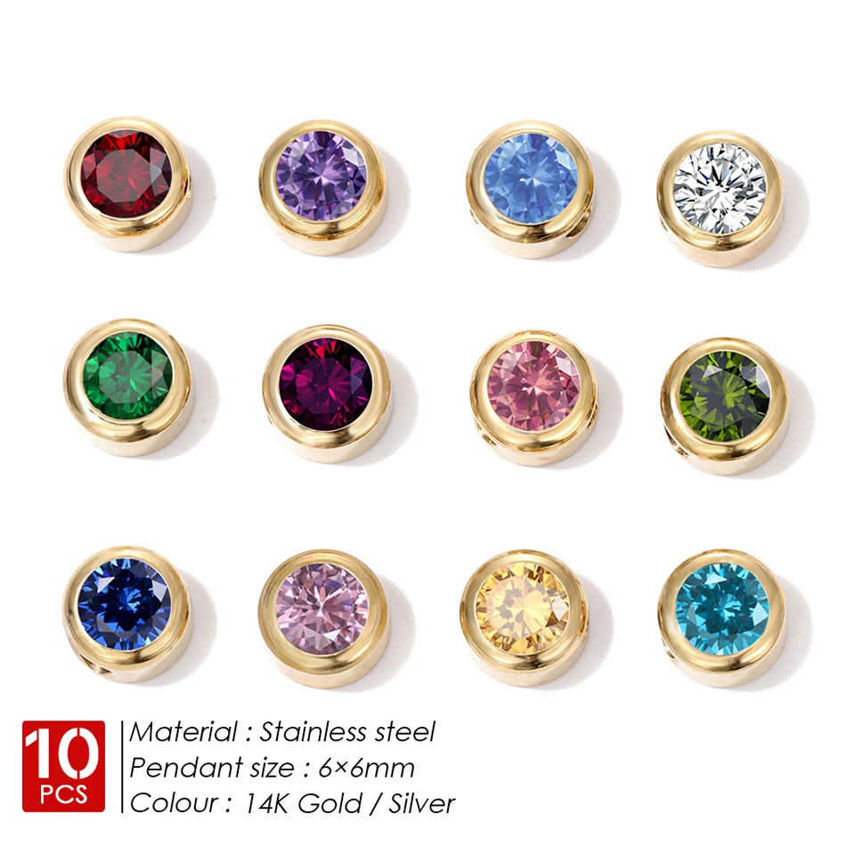 EMANCO 10PCS Stainless Steel Charm Rhinestone Necklace Pendant Fashion Birthstone For Making Jewelry Women DIY Accessories