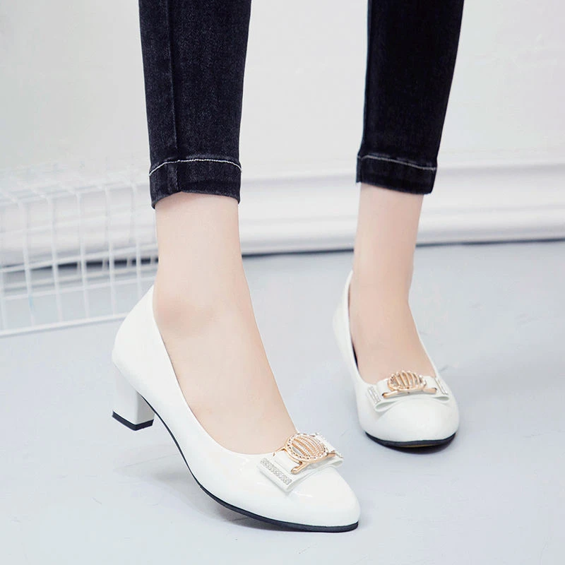 Women Dress Shoes Patent Leather high Heel Pumps Fashion Shoes Pointed Toe Slip on Office Ladies Shoes Zapatos Black Women Shoes