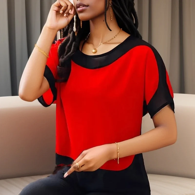 Summer Casual Satin Blouse Women Fashion Loose Office-Lady Shirts Elegant Solid Short O-Neck Batwing Sleeve Blouses Blusas 3397