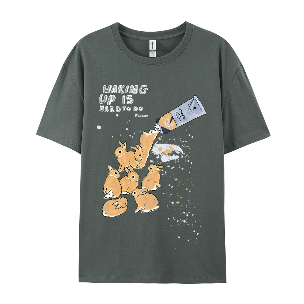 American Retro Rabbit Print Short Sleeved t-shirt For Women Men In Harajuku Lazy Style Pure Cotton Versatile Round Neck Tee
