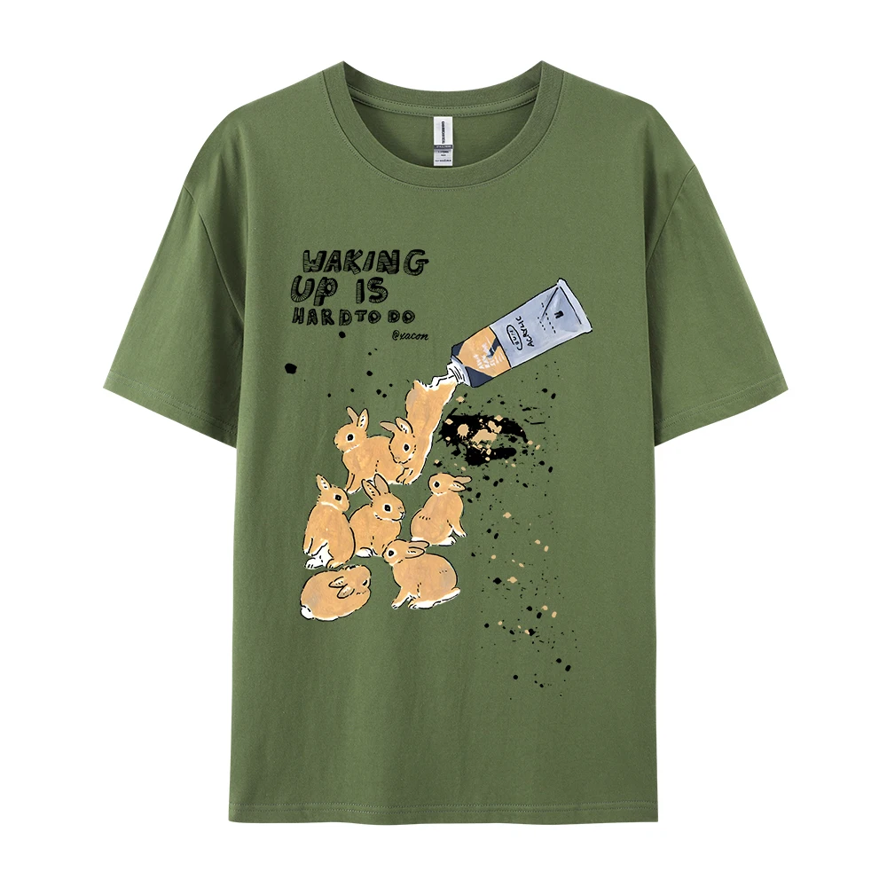 American Retro Rabbit Print Short Sleeved t-shirt For Women Men In Harajuku Lazy Style Pure Cotton Versatile Round Neck Tee