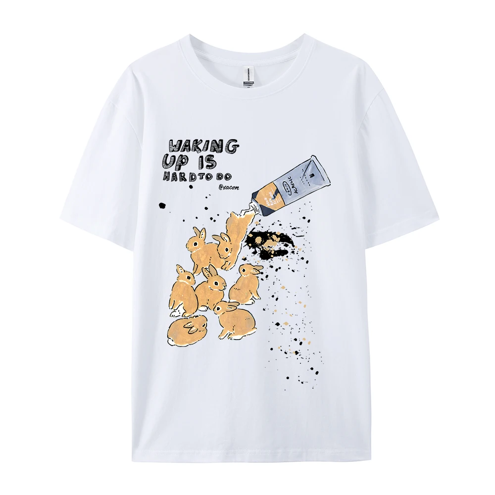 American Retro Rabbit Print Short Sleeved t-shirt For Women Men In Harajuku Lazy Style Pure Cotton Versatile Round Neck Tee