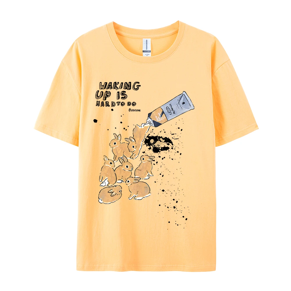 American Retro Rabbit Print Short Sleeved t-shirt For Women Men In Harajuku Lazy Style Pure Cotton Versatile Round Neck Tee