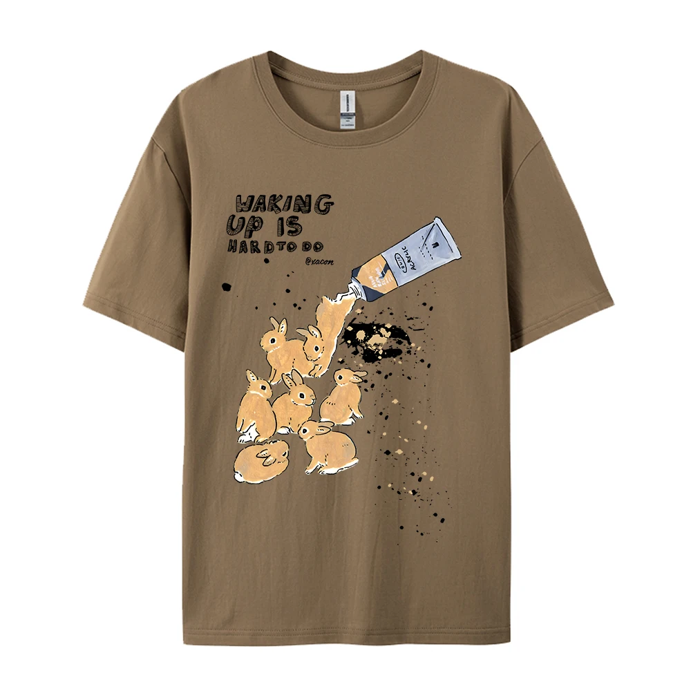 American Retro Rabbit Print Short Sleeved t-shirt For Women Men In Harajuku Lazy Style Pure Cotton Versatile Round Neck Tee