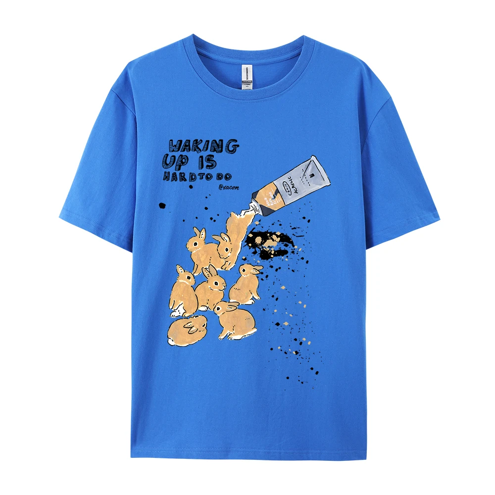 American Retro Rabbit Print Short Sleeved t-shirt For Women Men In Harajuku Lazy Style Pure Cotton Versatile Round Neck Tee