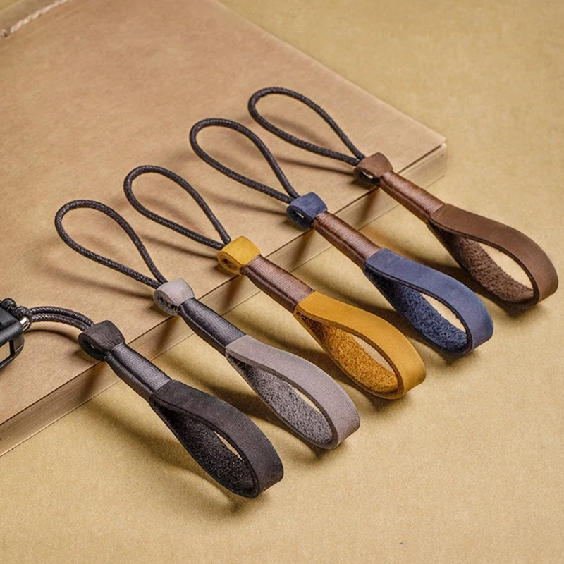 Genuine Cowhide Handmade Hand Woven Lanyard Car Keychain Rope Pendant Creative Personalized Wear-resistant Loop For Men Gift