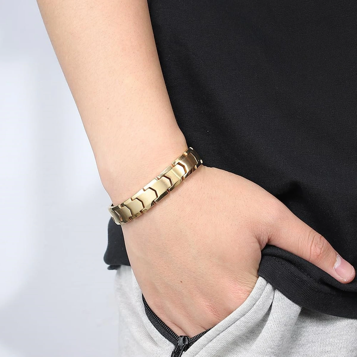 Titanium Steel Hematite Therapy Bracelets Arrow Design Men's Magnetic Link Bracelet