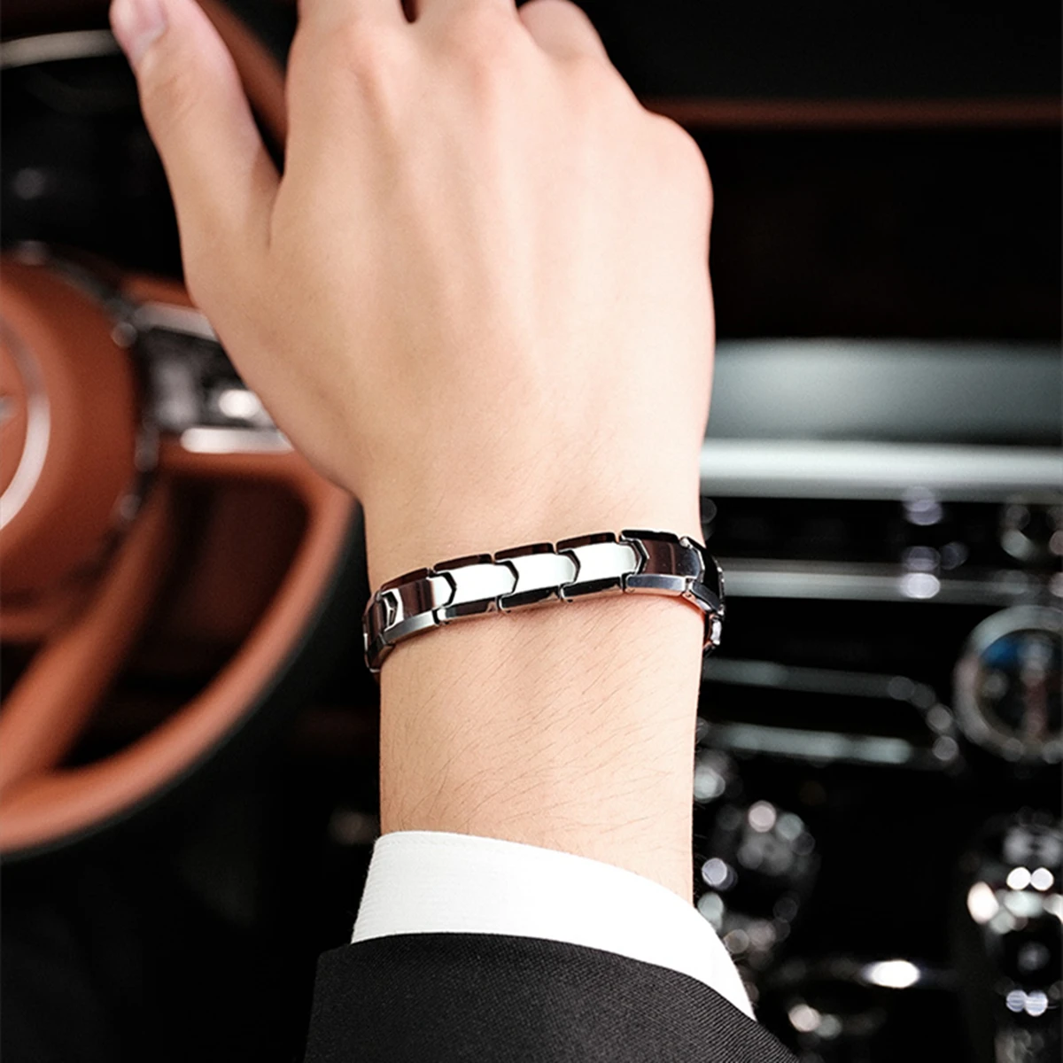 Titanium Steel Hematite Therapy Bracelets Arrow Design Men's Magnetic Link Bracelet
