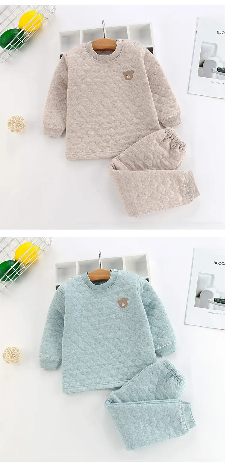Kid Pajamas Set Boys Girls Cotton-padded Pjs Top and Pants Unisex 3 layers to Keep Thick Warm Clothes Toddler Clothing Clothes