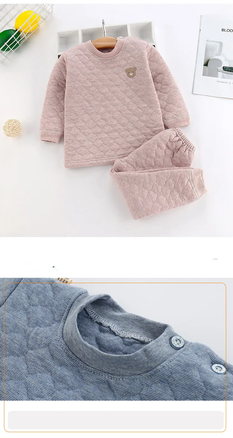 Kid Pajamas Set Boys Girls Cotton-padded Pjs Top and Pants Unisex 3 layers to Keep Thick Warm Clothes Toddler Clothing Clothes