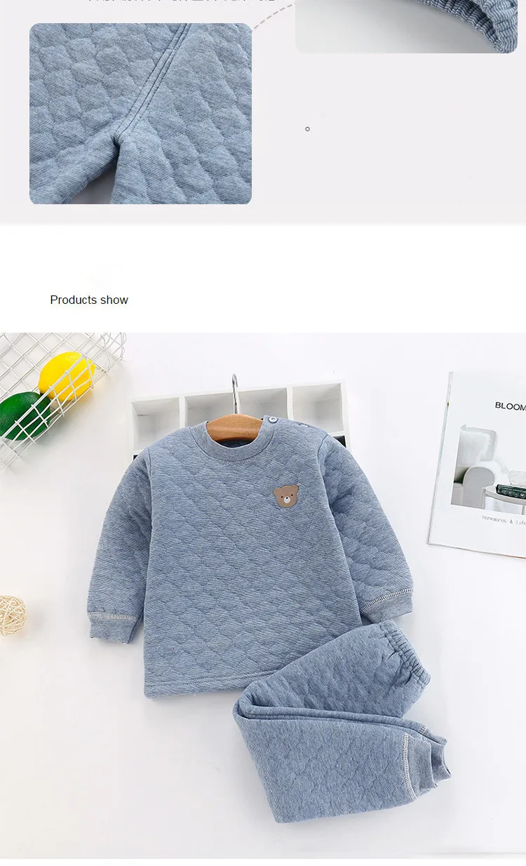Kid Pajamas Set Boys Girls Cotton-padded Pjs Top and Pants Unisex 3 layers to Keep Thick Warm Clothes Toddler Clothing Clothes