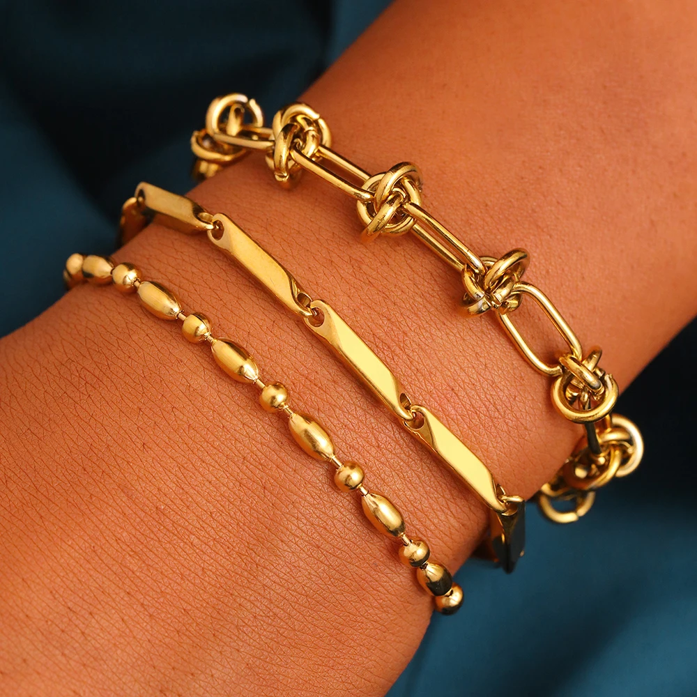 Stainless Steel Bracelet 3 Pieces Popular Creative Knotted Rhombic Chain Fine Bracelet For Women Jewelry Unusual Gift New Senior