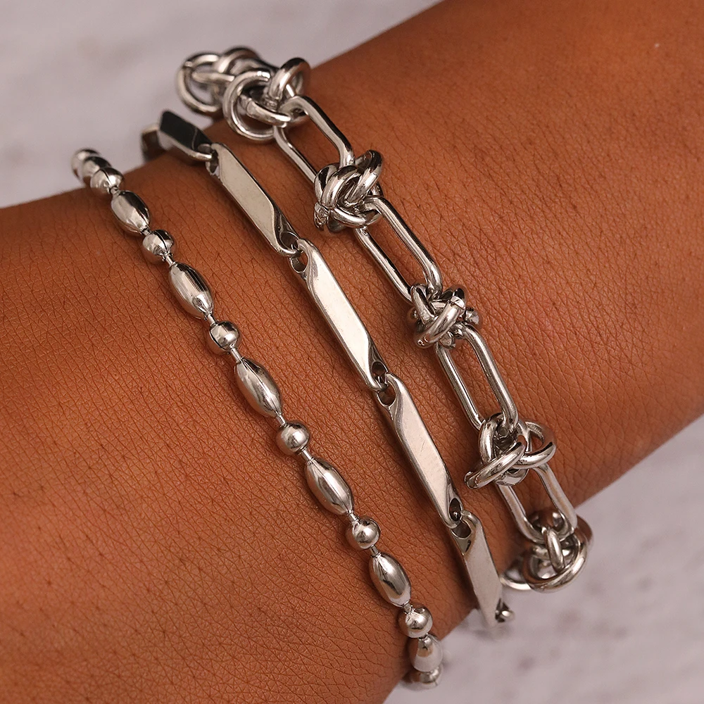 Stainless Steel Bracelet 3 Pieces Popular Creative Knotted Rhombic Chain Fine Bracelet For Women Jewelry Unusual Gift New Senior
