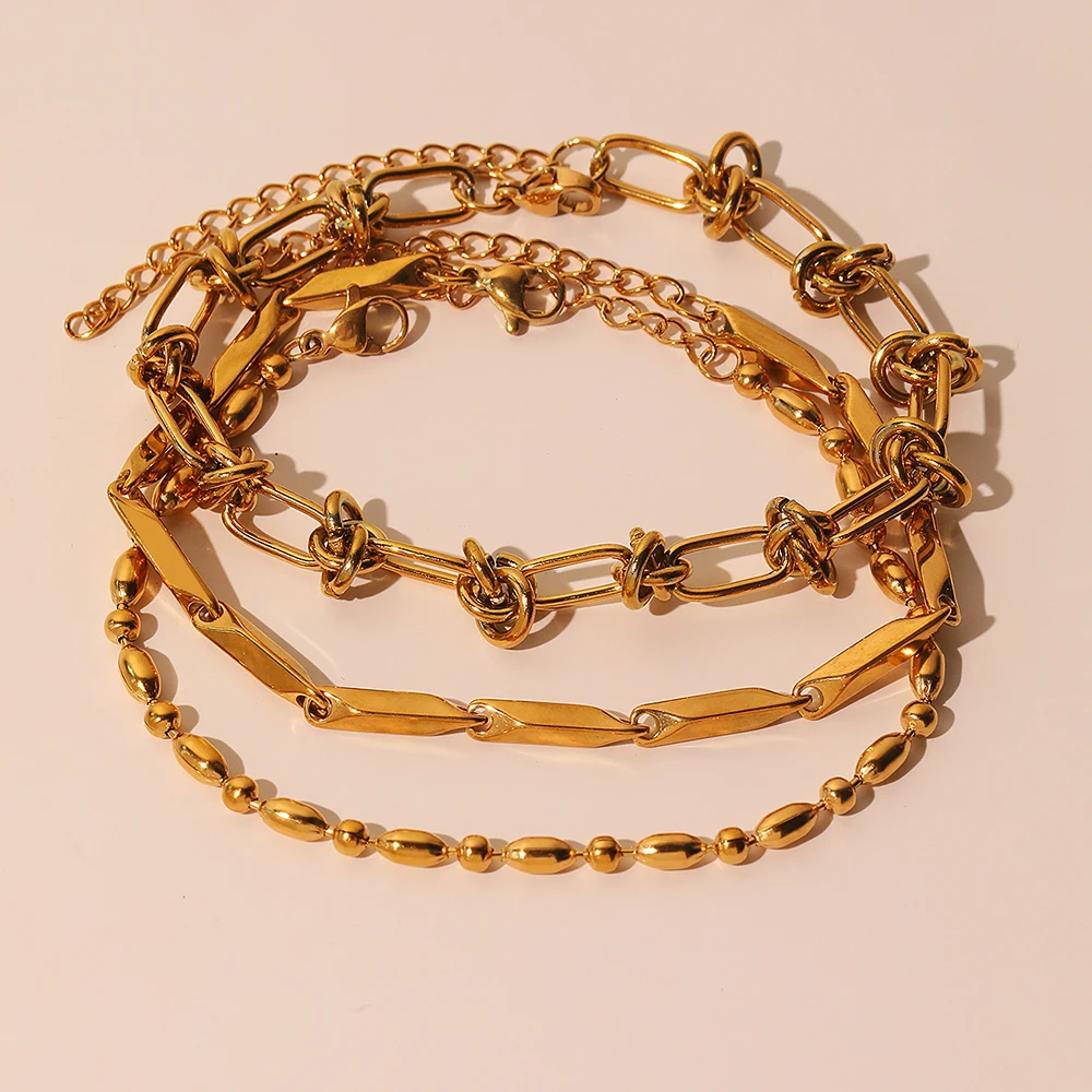 Stainless Steel Bracelet 3 Pieces Popular Creative Knotted Rhombic Chain Fine Bracelet For Women Jewelry Unusual Gift New Senior