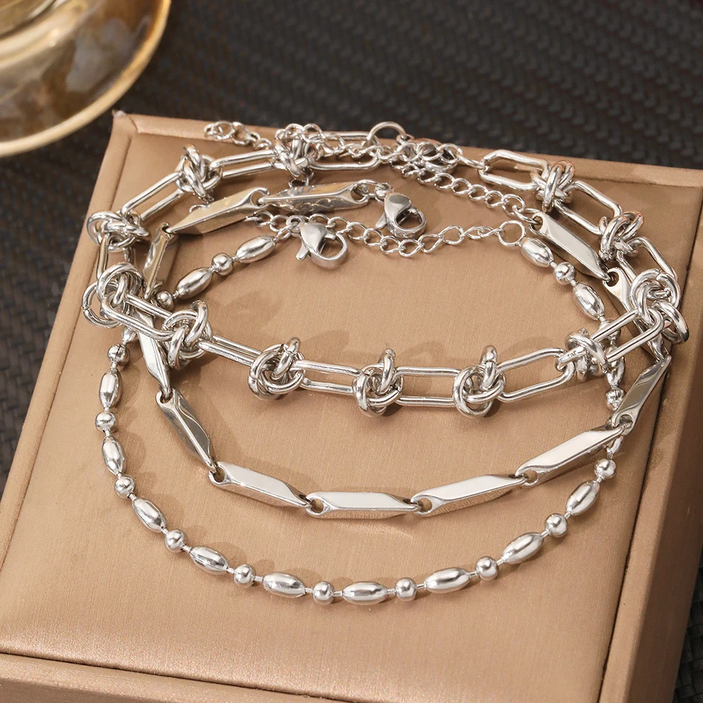 Stainless Steel Bracelet 3 Pieces Popular Creative Knotted Rhombic Chain Fine Bracelet For Women Jewelry Unusual Gift New Senior