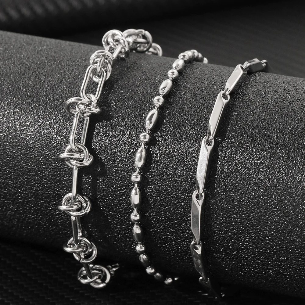 Stainless Steel Bracelet 3 Pieces Popular Creative Knotted Rhombic Chain Fine Bracelet For Women Jewelry Unusual Gift New Senior