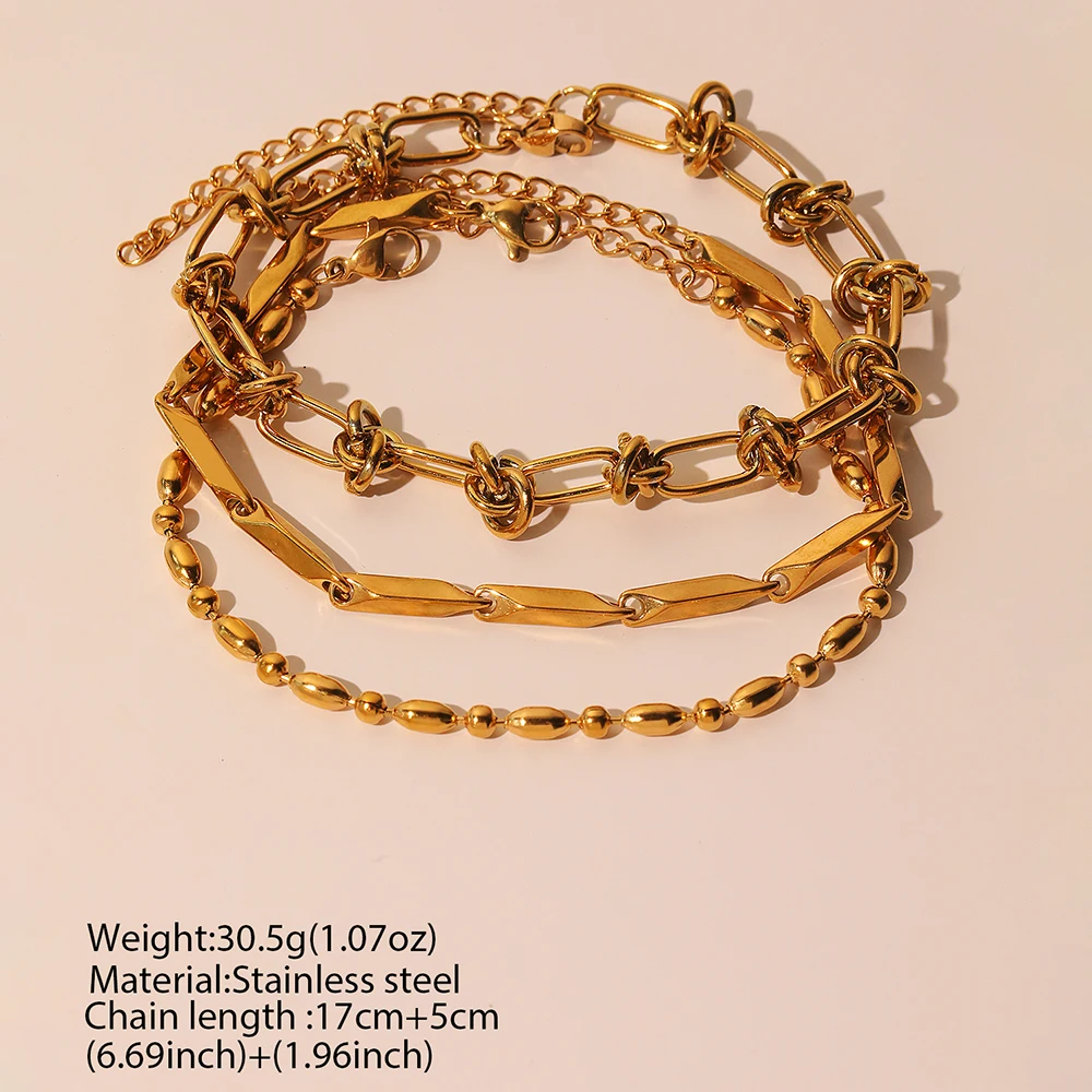 Stainless Steel Bracelet 3 Pieces Popular Creative Knotted Rhombic Chain Fine Bracelet For Women Jewelry Unusual Gift New Senior