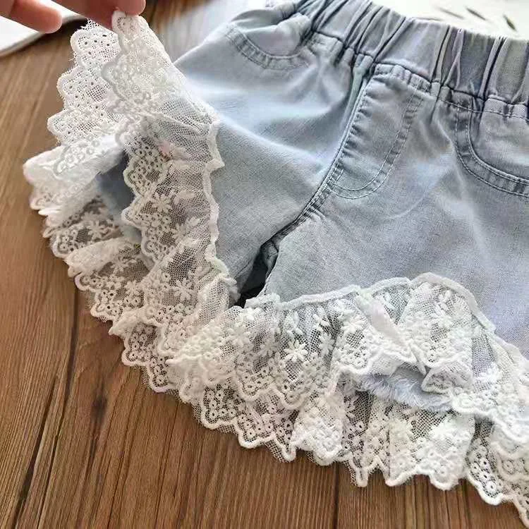 Baby Girl's Summer Cotton Denim Shorts Pants Toddler Kids Cute Swan Flower Soft Jeans for Teenager Girls Children Clothing