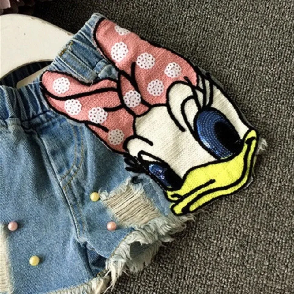 Baby Girl's Summer Cotton Denim Shorts Pants Toddler Kids Cute Swan Flower Soft Jeans for Teenager Girls Children Clothing