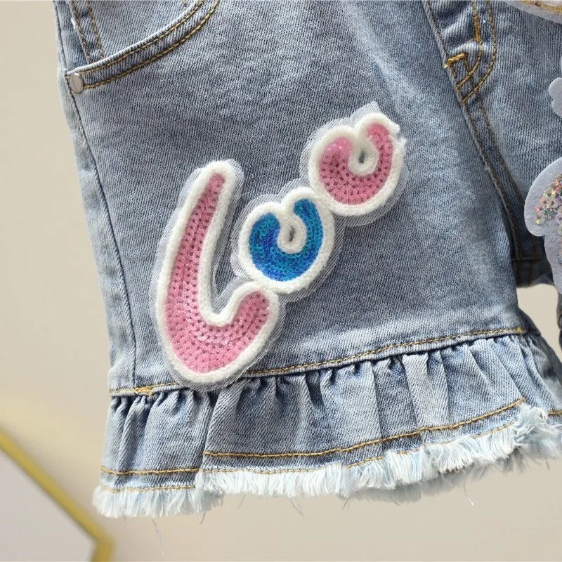 Baby Girl's Summer Cotton Denim Shorts Pants Toddler Kids Cute Swan Flower Soft Jeans for Teenager Girls Children Clothing
