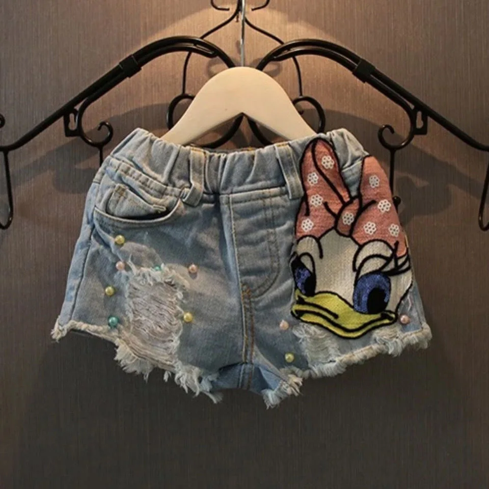 Baby Girl's Summer Cotton Denim Shorts Pants Toddler Kids Cute Swan Flower Soft Jeans for Teenager Girls Children Clothing