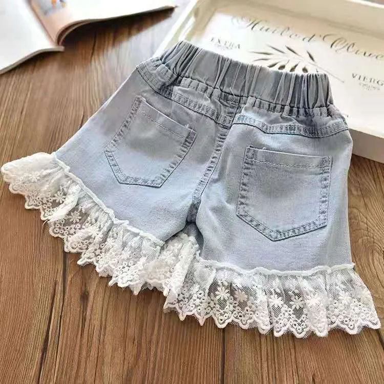 Baby Girl's Summer Cotton Denim Shorts Pants Toddler Kids Cute Swan Flower Soft Jeans for Teenager Girls Children Clothing