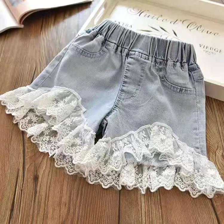 Baby Girl's Summer Cotton Denim Shorts Pants Toddler Kids Cute Swan Flower Soft Jeans for Teenager Girls Children Clothing