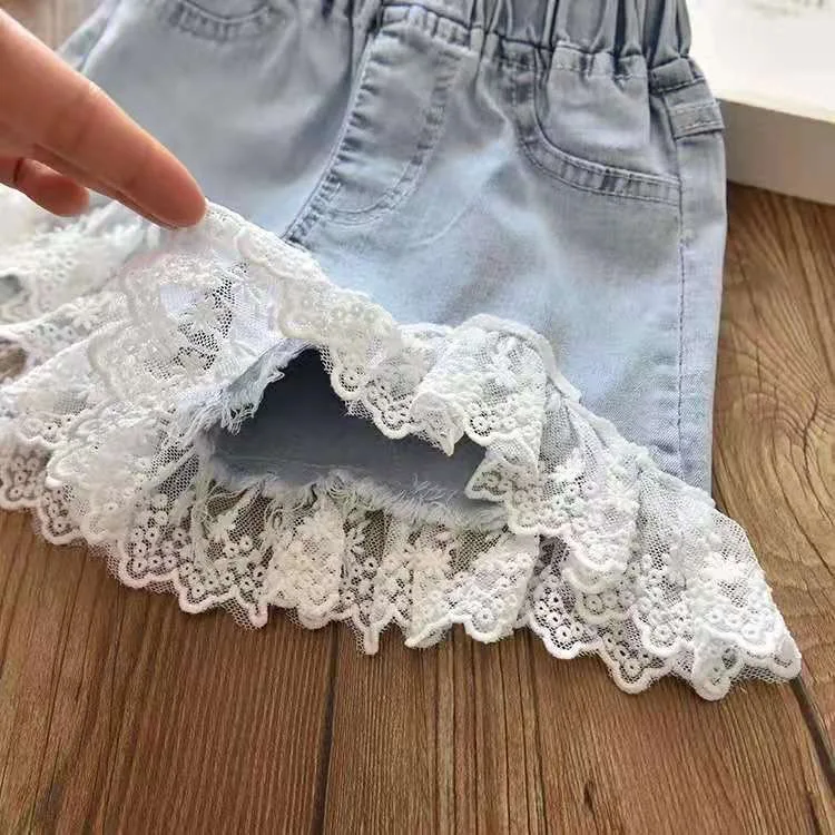 Baby Girl's Summer Cotton Denim Shorts Pants Toddler Kids Cute Swan Flower Soft Jeans for Teenager Girls Children Clothing