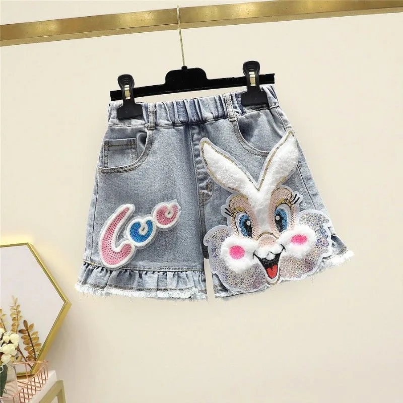 Baby Girl's Summer Cotton Denim Shorts Pants Toddler Kids Cute Swan Flower Soft Jeans for Teenager Girls Children Clothing