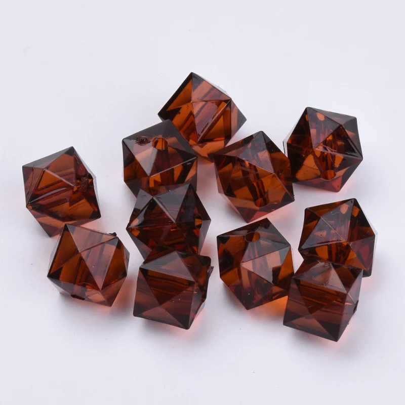 900pcs/500g Transparent Acrylic Beads Faceted Cube Coconut Brown 10x10x8mm Hole: 1.5mm
