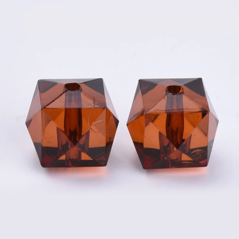 900pcs/500g Transparent Acrylic Beads Faceted Cube Coconut Brown 10x10x8mm Hole: 1.5mm