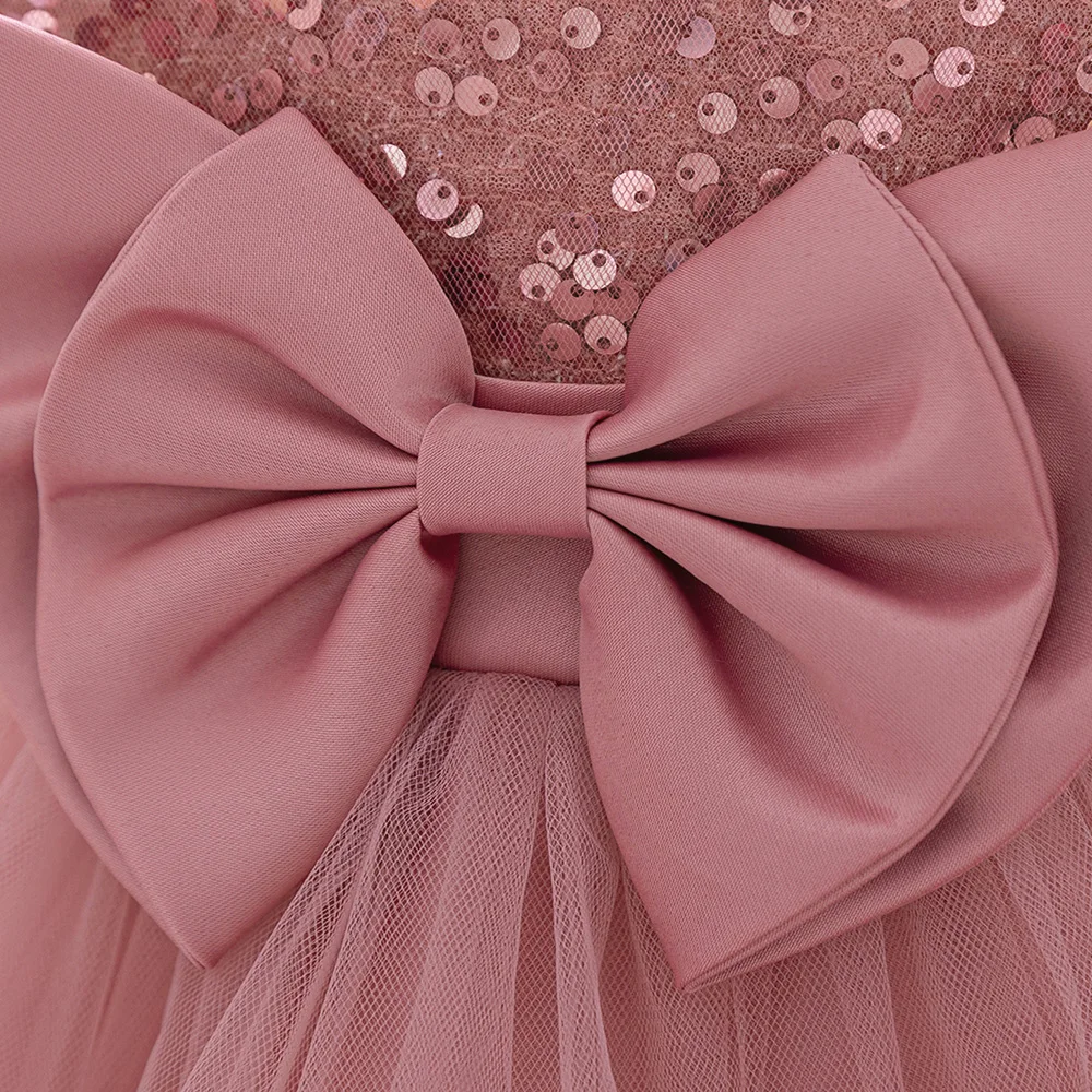 Sequin Bow Baby Girls Party Dresses Toddler 1st Birthday Baptism Dress Lace Wedding Princess Dress for Girls Christmas Prom Gown