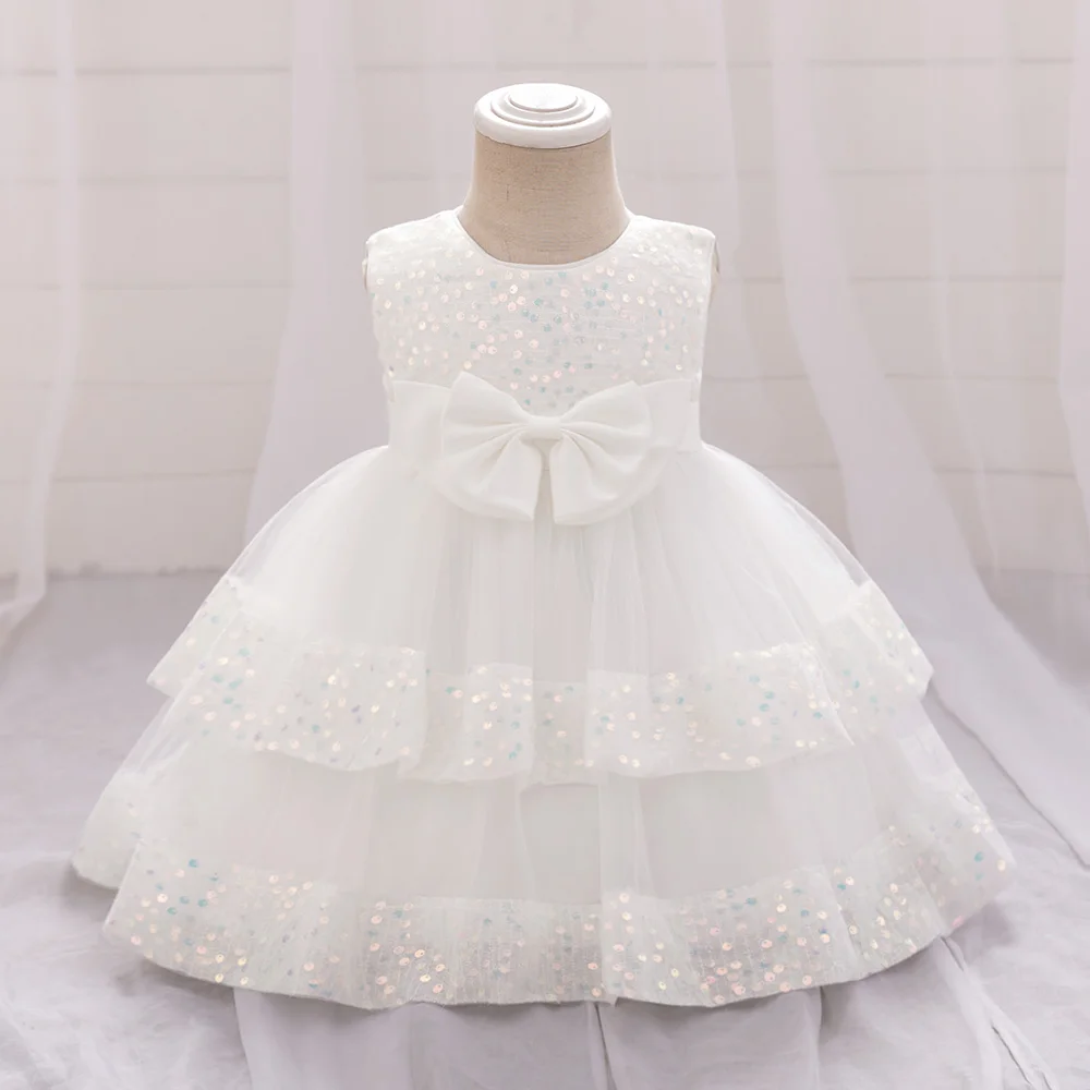 Sequin Bow Baby Girls Party Dresses Toddler 1st Birthday Baptism Dress Lace Wedding Princess Dress for Girls Christmas Prom Gown