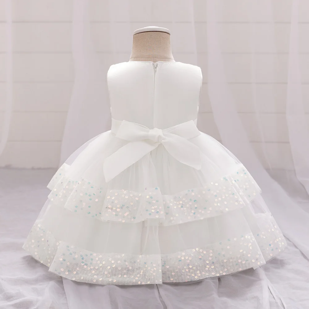 Sequin Bow Baby Girls Party Dresses Toddler 1st Birthday Baptism Dress Lace Wedding Princess Dress for Girls Christmas Prom Gown