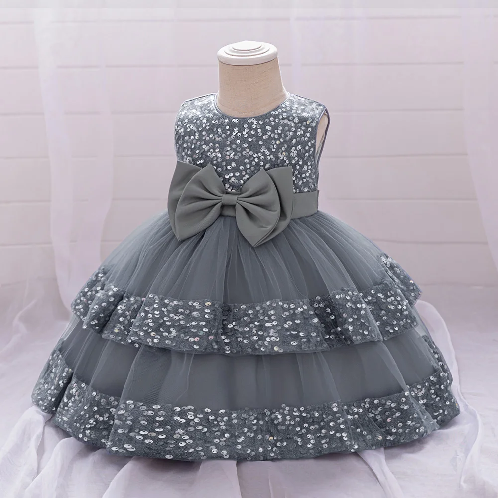 Sequin Bow Baby Girls Party Dresses Toddler 1st Birthday Baptism Dress Lace Wedding Princess Dress for Girls Christmas Prom Gown
