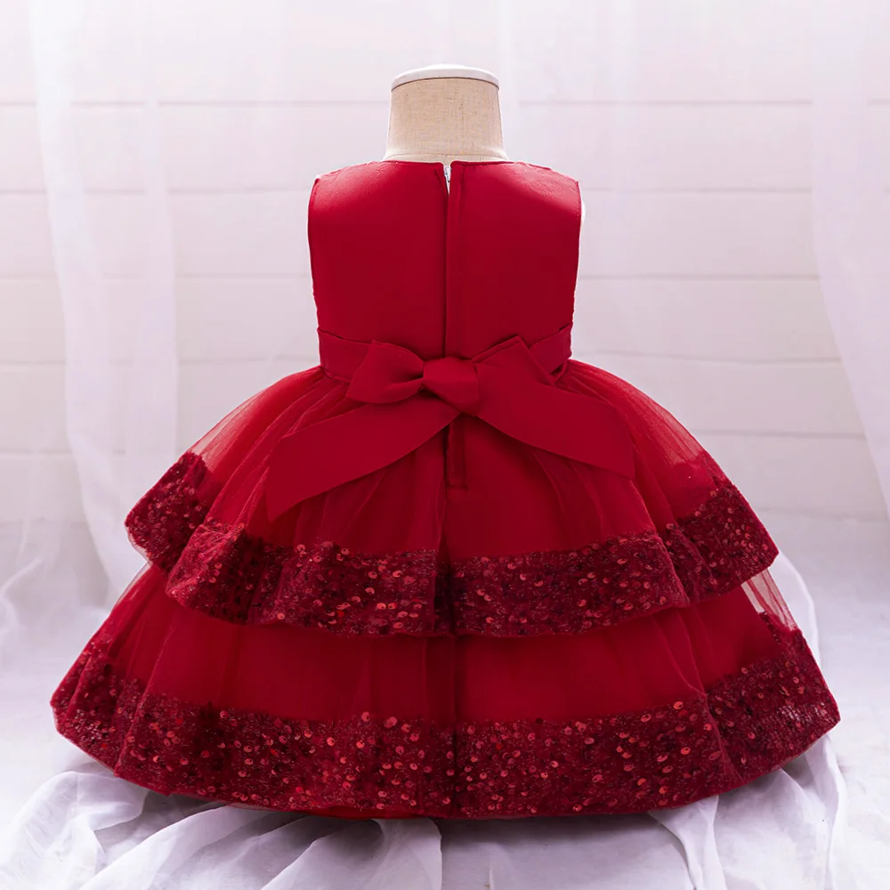 Sequin Bow Baby Girls Party Dresses Toddler 1st Birthday Baptism Dress Lace Wedding Princess Dress for Girls Christmas Prom Gown