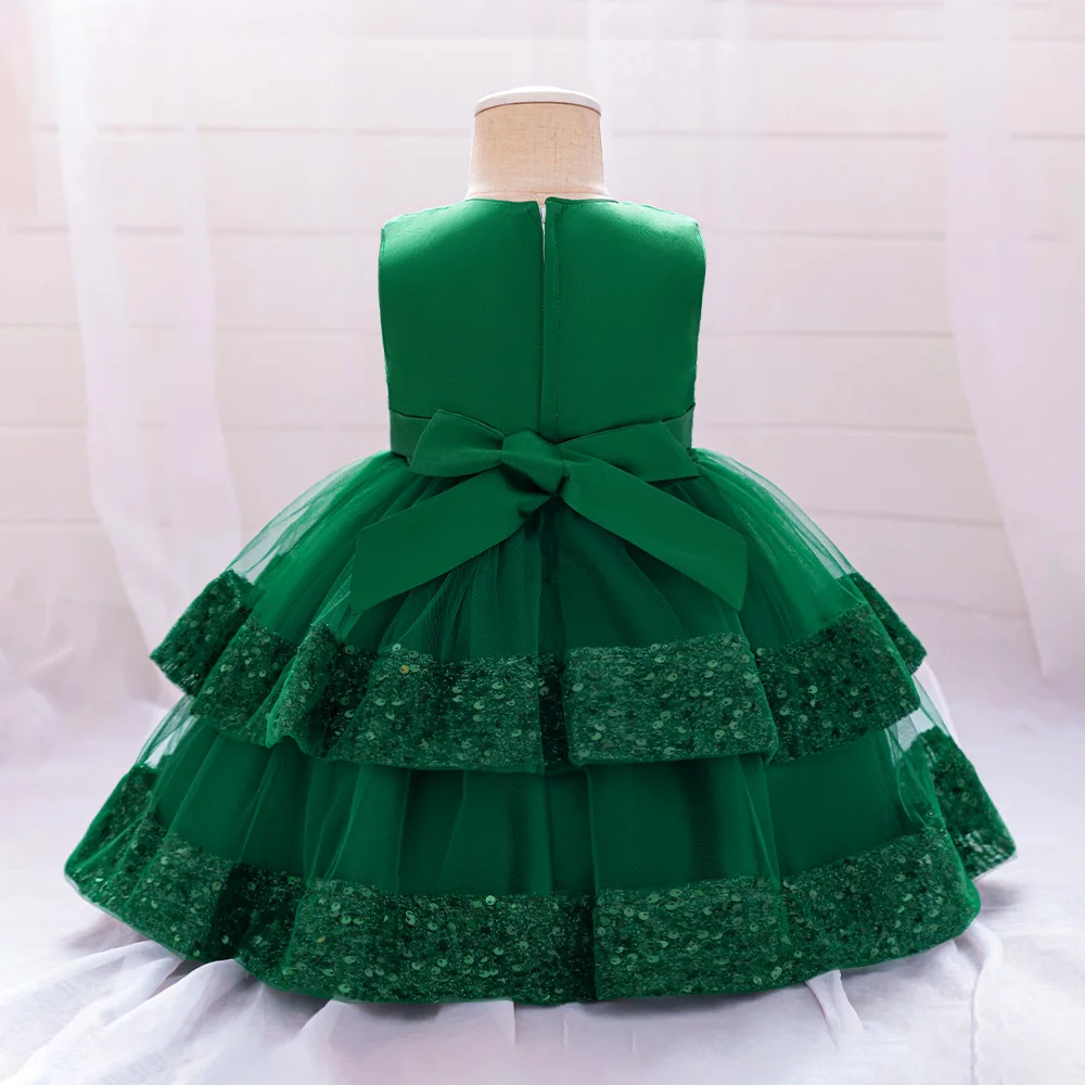 Sequin Bow Baby Girls Party Dresses Toddler 1st Birthday Baptism Dress Lace Wedding Princess Dress for Girls Christmas Prom Gown