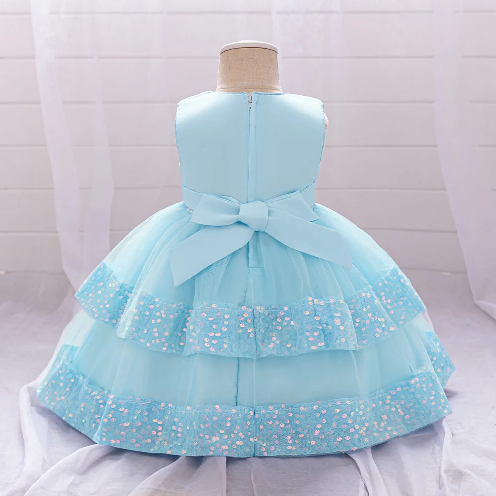 Sequin Bow Baby Girls Party Dresses Toddler 1st Birthday Baptism Dress Lace Wedding Princess Dress for Girls Christmas Prom Gown