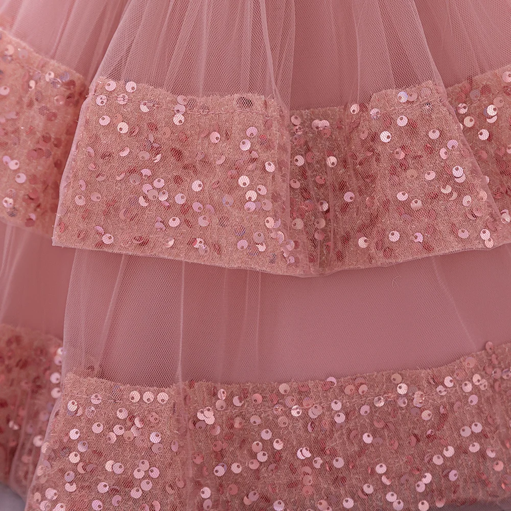 Sequin Bow Baby Girls Party Dresses Toddler 1st Birthday Baptism Dress Lace Wedding Princess Dress for Girls Christmas Prom Gown