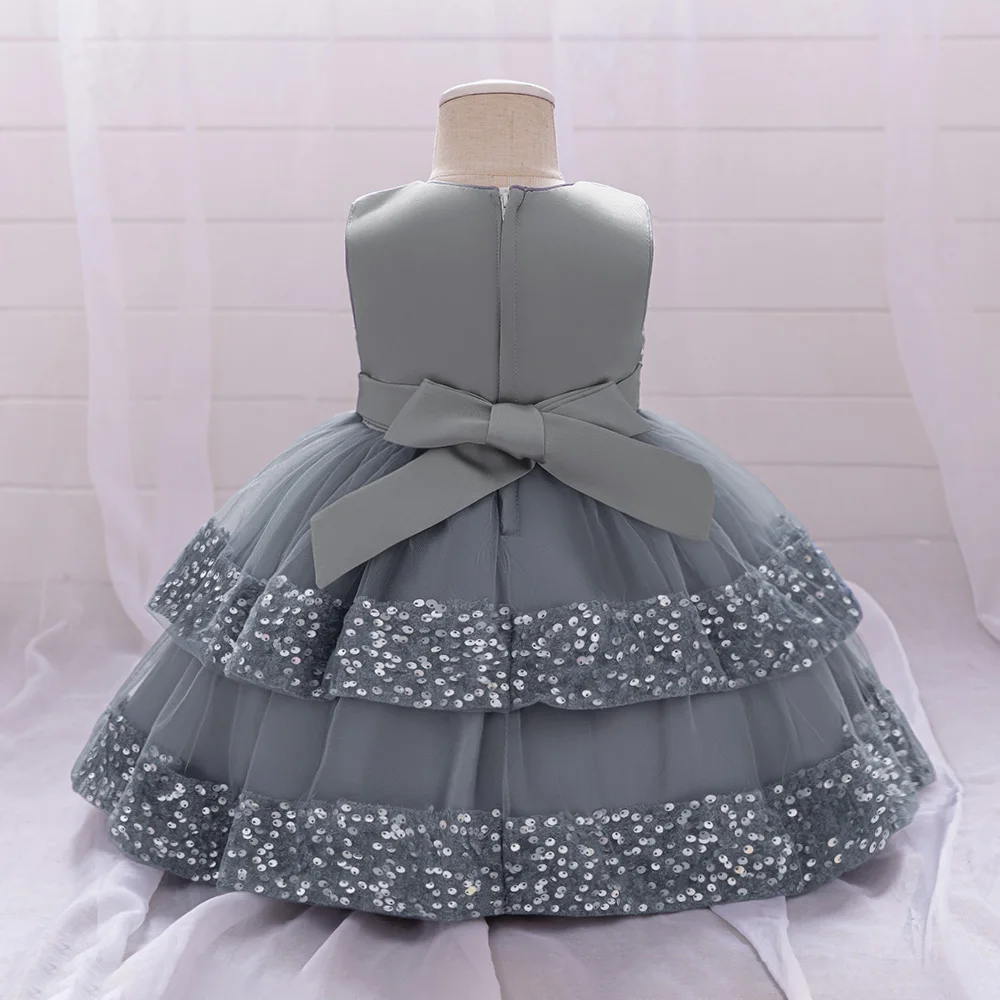 Sequin Bow Baby Girls Party Dresses Toddler 1st Birthday Baptism Dress Lace Wedding Princess Dress for Girls Christmas Prom Gown